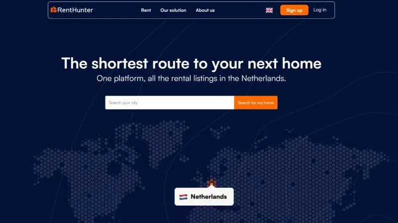 Screenshot van Renthunter.nl woningzoekopdracht voor huurwoningen in Nederland